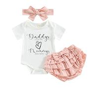 YILEEGOO Newborn Baby Girls Summer Clothes Daddy's Little Girl Mama's Whole World Print Romper Shorts Set (Pink+White, 12-18 Months)