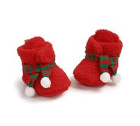 YILEEGOO Newborn Baby Infant Halloween Christmas Booties Pumpkin furry Fleece Slippers Soft Newborn Winter Warm Fleece Slippers Snow Boots Baby First Walking Shoes (Christmas E-Red, 6-12 Months)