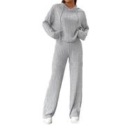 YILEEGOO Ribbed Lounge Wear Sets for Women Uk 2 Pieces Female Long Sleeves Tracksuit Full Set Ladies Pjs Sets Loungewear Sleepwear Homewear (AWGray, M)