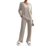 YILEEGOO Ribbed Lounge Wear Sets for Women Uk 2 Pieces Female Long Sleeves Tracksuit Full Set Ladies Pjs Sets Loungewear Sleepwear Homewear (Apricot, S)