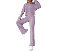 YILEEGOO Ribbed Lounge Wear Sets for Women Uk 2 Pieces Female Long Sleeves Tracksuit Full Set Ladies Pjs Sets Loungewear Sleepwear Homewear (Purple, L)