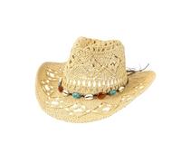 YILEEGOO Straw Cowboy Hats Cowgirl Western Rancher Hat for Men Women Summer Foldable Vacation Beach Unisex Wide Brim Sun Cap (Z10-Khaki, ONE Size)