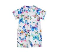 YILEEGOO Toddler Baby Girls Cute Floral Print One Piece Swimsuit Summer Short Sleeve Zipper Bathing Suits Infant Short Rash Guard (APurple, 12-18 Months)