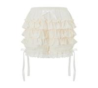 YILEEGOO Women Fashion Lace Layered Ruffle Shorts Elastic Waist Bowknot Shorts Sexy Boy Shorts Club Daily Sweet Pettipants Bottoms Kawaii Lounge Shorts (Ivory, M)