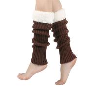 YILEEGOO Women Leg Socks Knitted Acrylic Yarn Lamb Wool Bow Tie Straps Warm Comfortable Fashionable Leg Warmers (Solid Color-Brown, One Size)