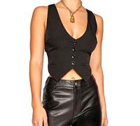 YILEEGOO Women Retro Suit Vest Adjustable Strap Black Button Down Waistcoat (Black, Medium)