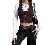 YILEEGOO Women Retro Suit Vest Adjustable Strap Black Button Down Waistcoat (Coffee-3 Buttons Racerback, Large)