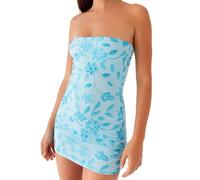 YILEEGOO Women Sequin Beaded Tube Mini Dress Strapless Sparkly Rhinestone Embellished Backless Summer Bodycon Party Beach Dress (A-Blue, S)
