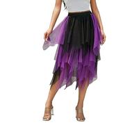 YILEEGOO Women Tulle Half Dress, Spring Summer Street Purple Black Skirt Casual Party Gradient Layered Tulle Skirt for Party Night (Purple Black, S)