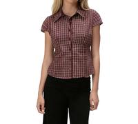 YILEEGOO Women's Basic Button Down Shirts Cap Sleeve Lapel Collar Tight Blouse Tie Up Back Slim Fit Tops Summer Office Shirt (Z20-Wine Red, S)