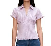 YILEEGOO Women's Basic Button Down Shirts Cap Sleeve Lapel Collar Tight Blouse Tie Up Back Slim Fit Tops Summer Office Shirt (Z23-Pink, M)