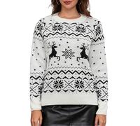 YILEEGOO Women's Christmas Reindeer Xmas Snowflake Patterns Knitted Sweater Long Sleeve Elk Floral Printed Autumn Pullover (Black, L)