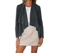 YILEEGOO Womens Coat Jacket Tops Long Sleeve Faux Suede Leather Solid Waterfall Collar OL Work Office Cardigan (Grey, Large)