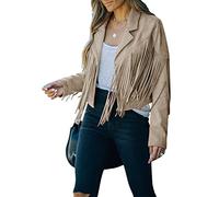 YILEEGOO Womens Coat Jacket Tops Long Sleeve Faux Suede Leather Solid Waterfall Collar OL Work Office Cardigan (Beige Fringed, X-Large)
