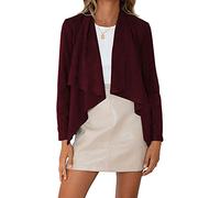 YILEEGOO Womens Coat Jacket Tops Long Sleeve Faux Suede Leather Solid Waterfall Collar OL Work Office Cardigan (Burgundy, Large)