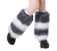 YILEEGOO Womens Faux Fur Fuzzy Leg Warmers Warm Fuzzy Rainbow Boot Sleeves Boot Covers Cuff Fluffy Rave Music (Z-Grey White, One Size)