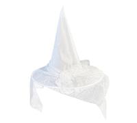 YILEEGOO Women's Halloween Witch Hat White Magic Cap with Lace Veil Decor (White, One Size)