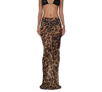 YILEEGOO Women's Leopard Print Long Skirts Vintage Sheer See Through Slim Fit Skirt Summer Casual Mid Waist Beach Maxi Skirt (Dark Brown, M)