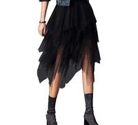 YILEEGOO Women's Mesh Elastic Layered Pleated Skirt Tulle Skirt, Asymmetric Skirts, Short Skater Skirts, Midi Skirt, Summer Skirt, Black Skirt (A-Black, One Size)
