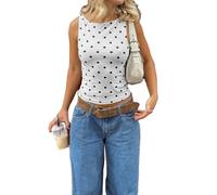 YILEEGOO Women's Polka Dot Tank Tops Boat Neck Tight Going Out Y2k Tops Slim Fit Blouses Summer Vest Shirt Streetwear (Black Dots White, XL)