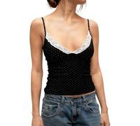 YILEEGOO Women's Polka Dot Tank Tops Boat Neck Tight Going Out Y2k Tops Slim Fit Blouses Summer Vest Shirt Streetwear (Z4-Black, L)