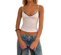 YILEEGOO Women's Polka Dot Tank Tops Boat Neck Tight Going Out Y2k Tops Slim Fit Blouses Summer Vest Shirt Streetwear (Z3-White, S)