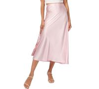 YILEEGOO Women's Sexy Satin Skirt Casual Solid/Leopard Print A Line Midi Skirt High Waist Wrap Skirts Going Out Skirt (Pink, S)