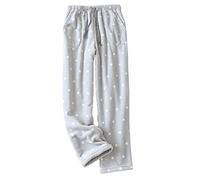 YILEEGOO Women's Warm Plush Fleece Lounge Pants Soft Fluffy Pyjamas Bottoms Flannel Trousers Sleepwear with Pockets (Grey Polka Dot, M)