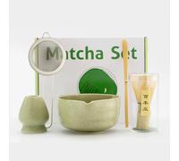Yilgviza 5 PCs Matcha Whisk Set, Matcha Set with Whisk Holder Bamboo Whisk Bamboo Scoop Ceramic Matcha Bow Stainless Steel Sifter Traditional Tea Ceremonies Matcha kit for Gift