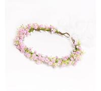 Yili Maizi Adjustable Breath Women Girl Pink Flower Crown Artificial Floral Headband Headpieces Halo Wreath Wedding Bride Bridesmaid Flower Girl Garland