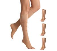 Yilianmy 3 Pairs Knee High Pop Socks Toeless Nylon 40D Open Toe Compression Socks Support Stockings（Natural.M