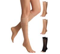 Yilianmy 3 Pairs Knee High Pop Socks Toeless Nylon 40D Open Toe Compression Socks Support Stockings（Natural+Black,S