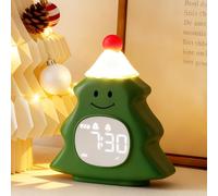 Yiliaw Kids Alarm Clock with Night Light, Christmas Tree Wake Up Clock, Rechargeable Cute Alarm Clock for Bedroom, for Boys and Girls, Green