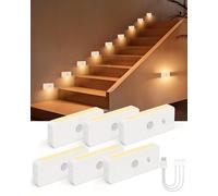 Yiliaw Motion Sensor Stair Lights Indoor - Rechargeable LED Night Lights, Toilet Light with Adjustable Brightness & 3 Color Temps for Hallway, Stairway, Bathroom, Closet，White, 6 Pack