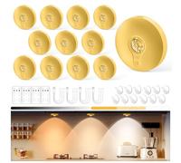 Yiliaw Rechargeable Puck Lights with Remote, 12 Pack Magnetic Under Cabinet Lighting, 1500mAh Battery Operated LED Tap Lights with Dimmer & Timmer for Kitchen, Closet, Shelf - 3 Color Temps, Gold