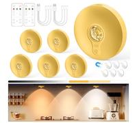 Yiliaw Rechargeable Puck Lights with Remote Control 6 Pack, Gold