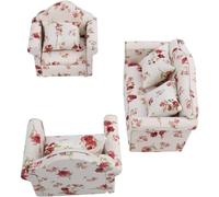 Yililay 1/12 Scale Dollhouse Sofa Flower Pattern Mini Furniture Sofa Set With Back Cushions Dollhouse Accessories