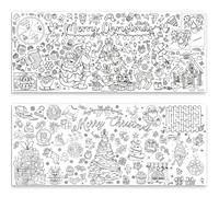 Yililay 2Pcs 72x30 Inch Coloring Poster, Giant Creative Merry Christmas Banner Coloring Tablecloth Christmas Activities for Kids School Classroom Home Party