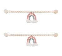 Yililay 2Pcs Curtain Tie Backs,Magnetic Curtain Holdbacks Wooden Beaded Tie Backs with Rainbow Tassel Pendant Cute Curtain Holders for Bedroom Nursery Farmhouse Curtain Decor