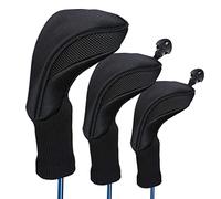 Yililay 3Pcs Golf Head Cover with Interchangeable No. Tag 3/4/5/6/7/X, Mesh Universal Solid Color Driver Head Covers Golf Accessories Black