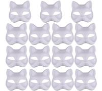 Yililay Cat Mask Therian,Cat Mask 15Pcs Half Fox Mask White Therian Mask DIY Paintable Blank Masquerade Masks with Elastic Band Animal Face Mask for Holloween, Masquerade Party, Cosplay
