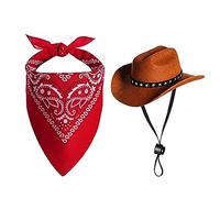 Yililay Pet Cowboy Halloween Costume, Funny Cat Cowboy Hat and Bandana Scarf West Cowboy Accessories for Puppy Pet Dog Cat,Style 1