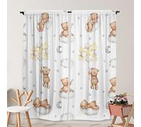 Yilinata Bear Themed Curtains for Kids Boys Girls Kawaii Sleeping Bears Cloud Balloon Nursery Toddler Rod Pocket Drapes Home Living Room Baby Bedroom Decor Durable Fabric 84 in X 84 in