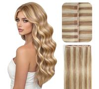 YILITE Butterfly Weft Hair Extensions Blonde Butterfly Weft Genius And Pu Human Hair Extensions Glueless Invisble Straight Highlight Medium Blonde #18/613 18 Inch 50g/Pack