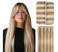 YILITE Butterfly Weft Hair Extensions Blonde Butterfly Weft Genius And Pu Human Hair Extensions Glueless Invisble Straight Highlight Medium Blonde #18/613 14 Inch 40g/Pack