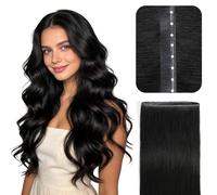 YILITE Butterfly Weft Hair Extensions Jet Black Butterfly Weft Human Hair Extensions 18 Inch Glueless Remy Ovo Genius Pu Invisible Natural Straight Weave #1 50g/Pack