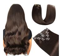 Yilite Clip in 16 Inch 120g 8pcs Real Human Hair Natural Silky Double Weft Hair Extensions - Dark Brown