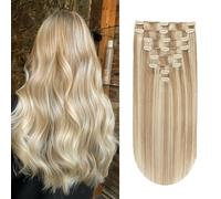 Yilite Clip in Hair Extensions - 14 Inch, 110g, 8pcs, Real Human,Natural Silky,Double Weft, P18/613