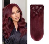 Yilite Clip in Hair Extensions - 16 Inch, 120g, 8pcs, Real Human,Natural Silky,Double Weft, Burgundy