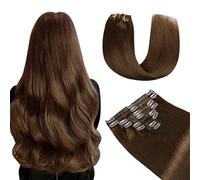 YILITE Clip in Hair Extensions - 16 Inch 120g Real Human Hair, Natural Silky Double Weft, Medium Brown